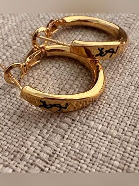Gold-Tone Hoop Earrings with Black Accents